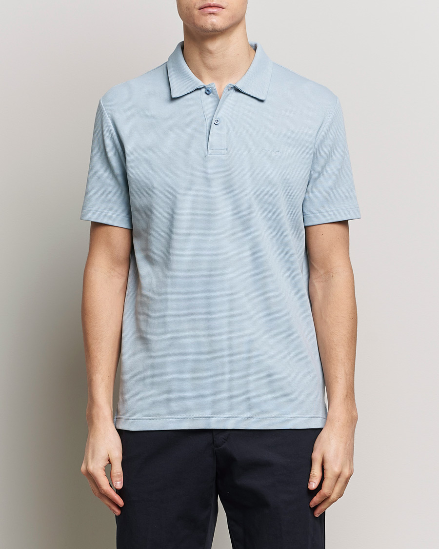 Men | Short Sleeve Polo Shirts | GANT | Waffle Textured Polo Dove Blue