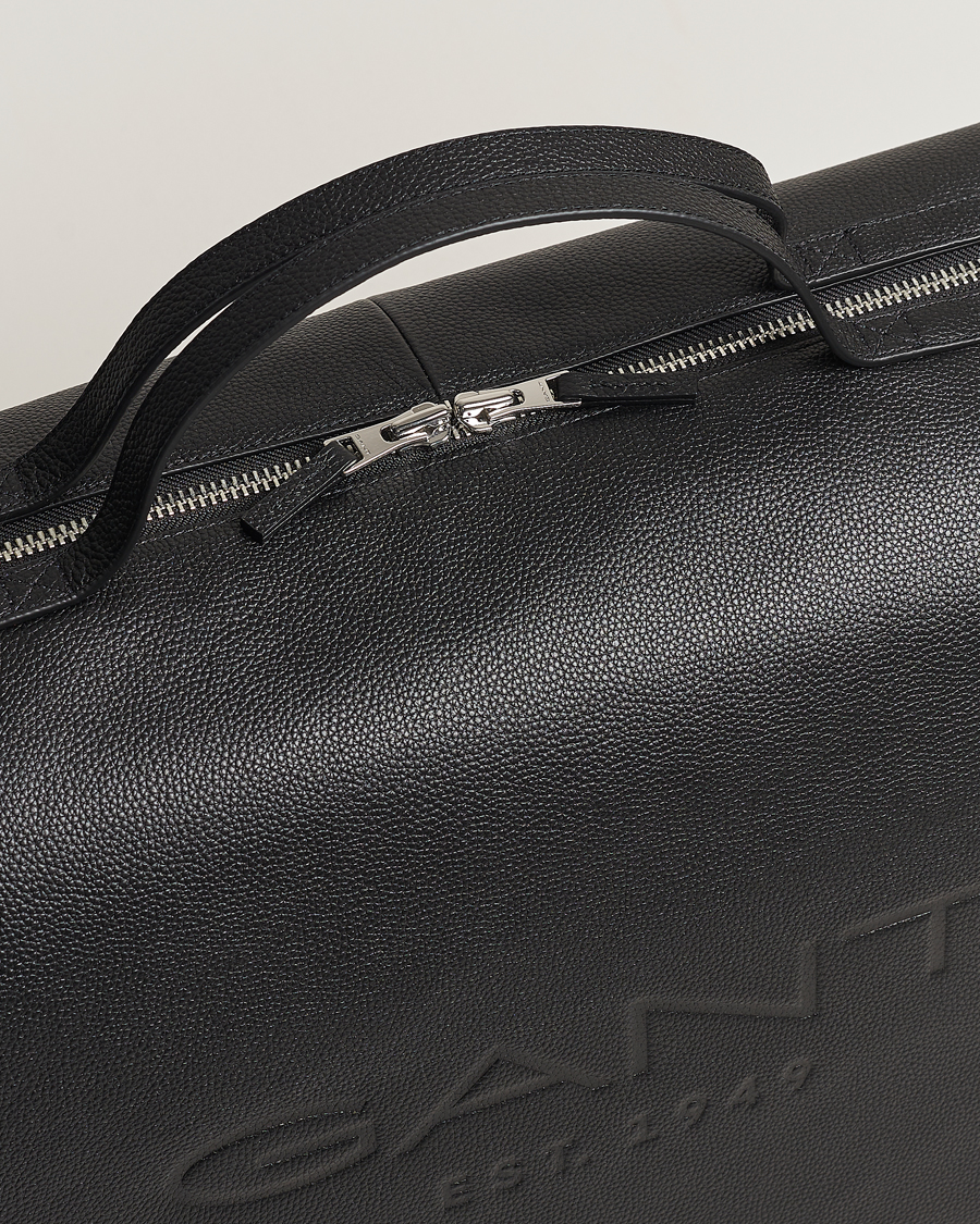 Men | GANT Leather Weekendbag Black | GANT | Leather Weekendbag Black