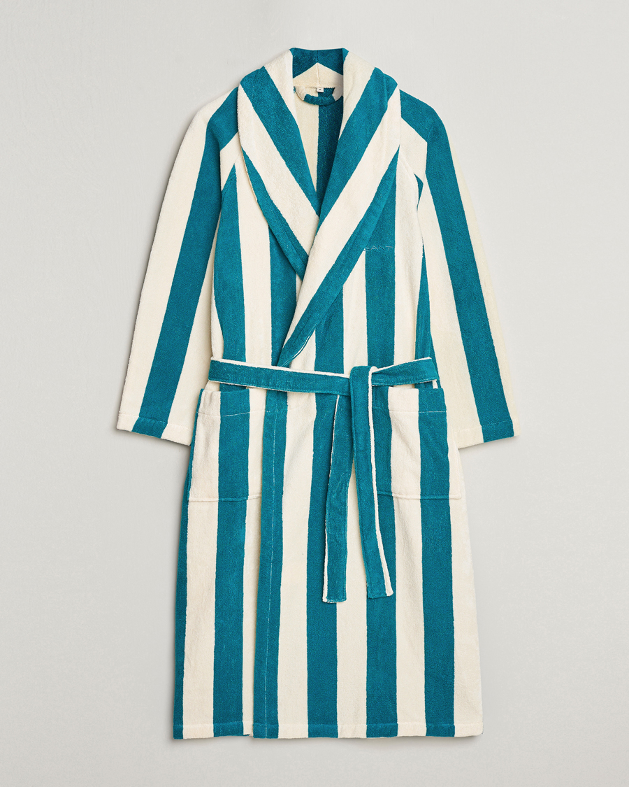 Men | Pyjamas & Robes | GANT | Striped Robe Ocean Turquoise/White