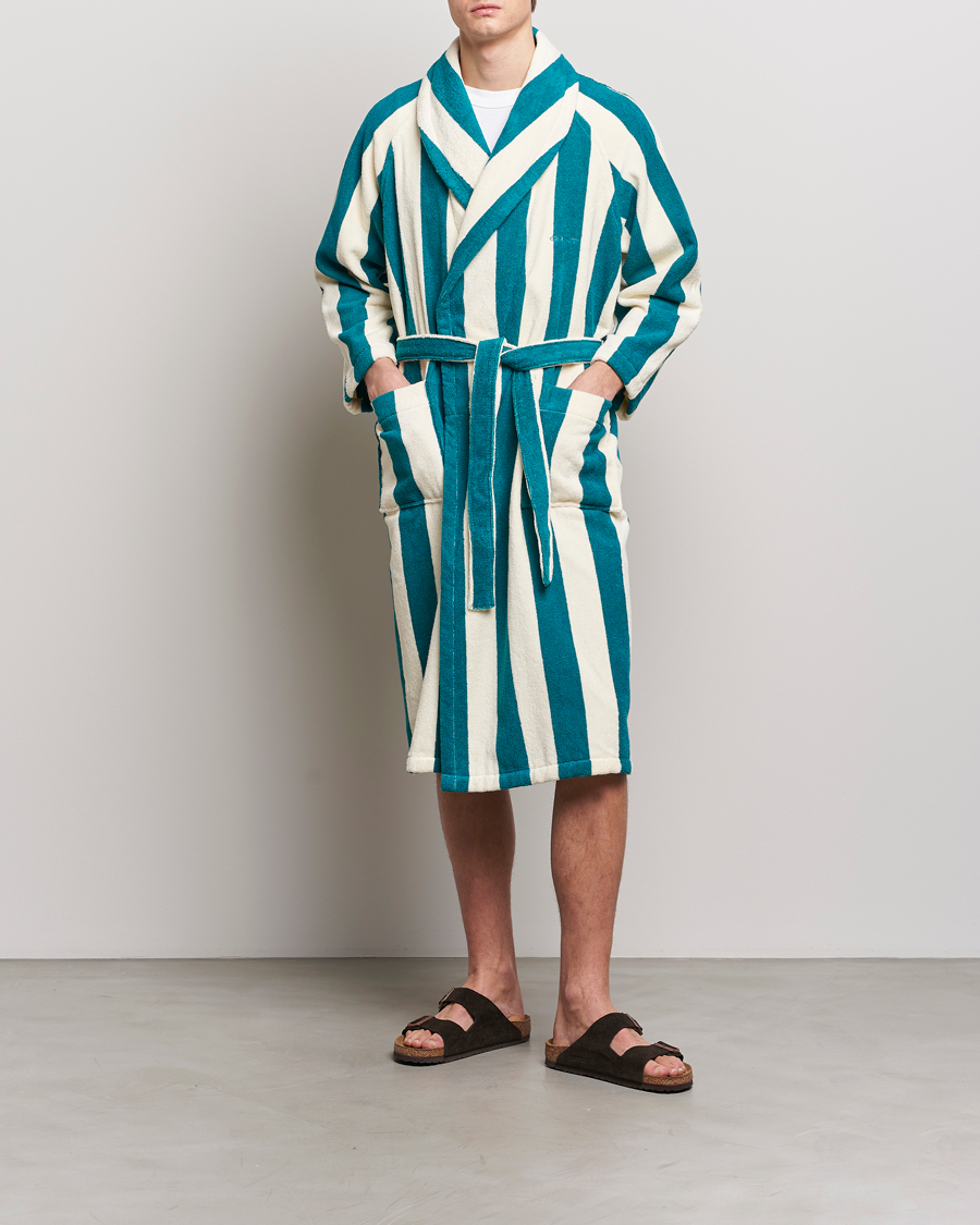 Men | Pyjamas & Robes | GANT | Striped Robe Ocean Turquoise/White