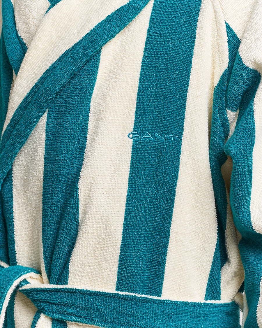 Men | Pyjamas & Robes | GANT | Striped Robe Ocean Turquoise/White