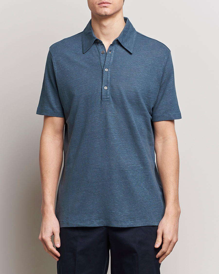 Men | Short Sleeve Polo Shirts | Paul Smith | Linen Polo Blue