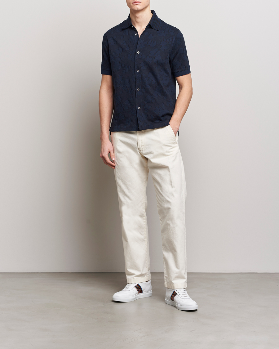 Paul Smith Floral Jacquard Short Sleeve Shirt Navy at CareOfCarl.com