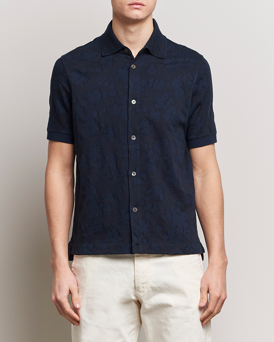 Paul Smith Floral Jacquard Short Sleeve Shirt Navy at CareOfCarl.com