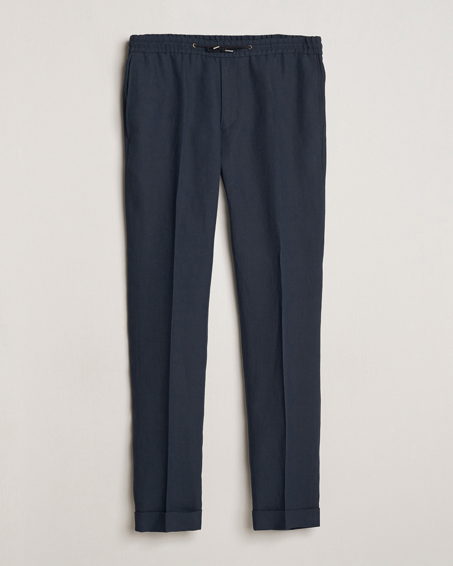 Men | Trousers | Paul Smith | Linen Drawstring Trousers Navy
