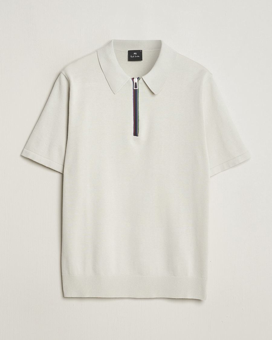 Men | Polo Shirts | PS Paul Smith | Striped Half Zip Polo Light Grey