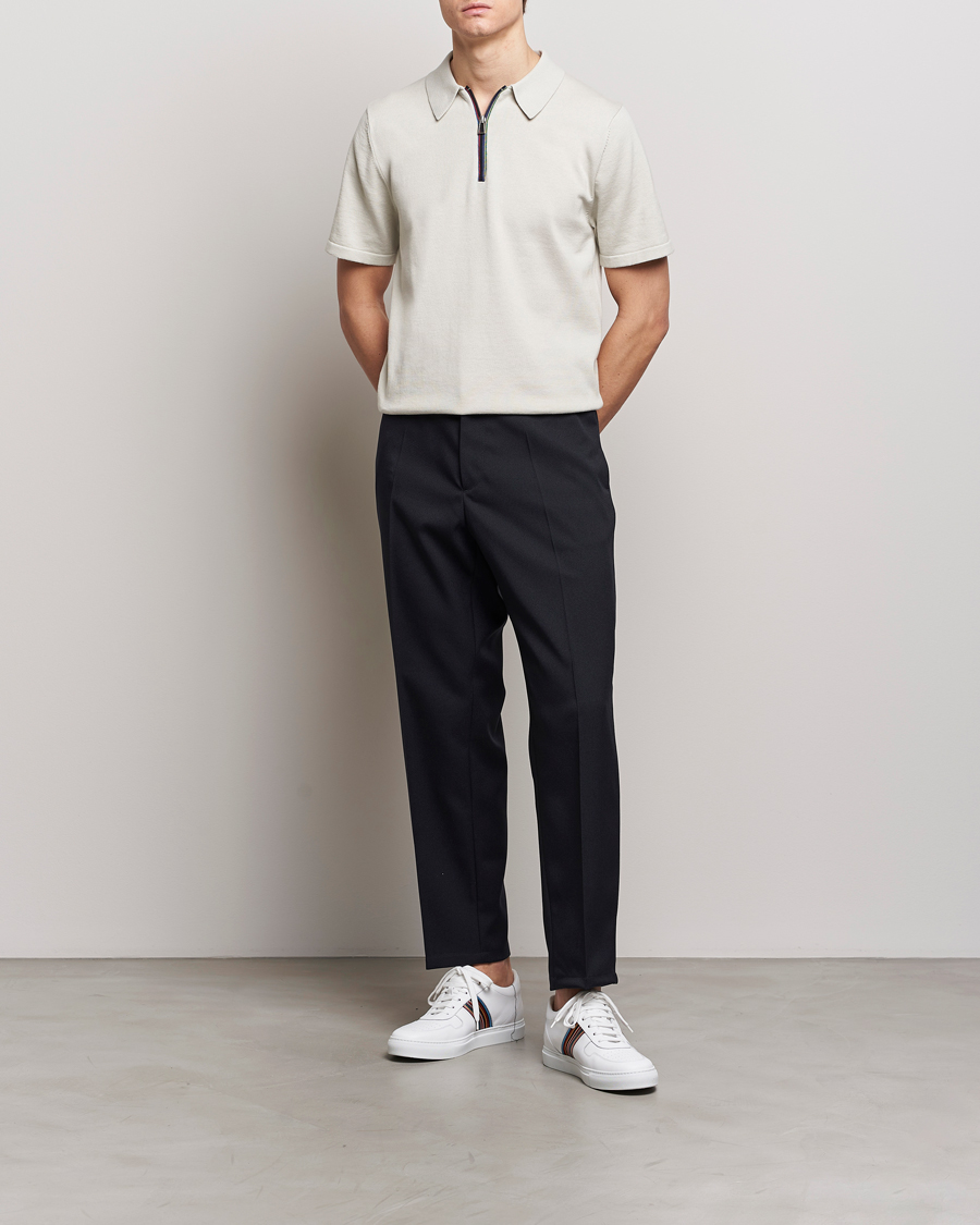 Men | Polo Shirts | PS Paul Smith | Striped Half Zip Polo Light Grey