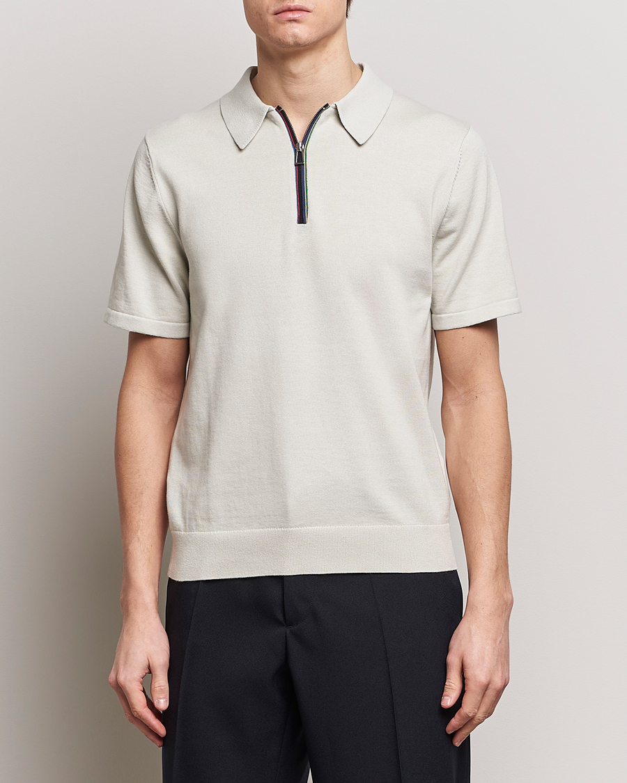 Men | Short Sleeve Polo Shirts | PS Paul Smith | Striped Half Zip Polo Light Grey