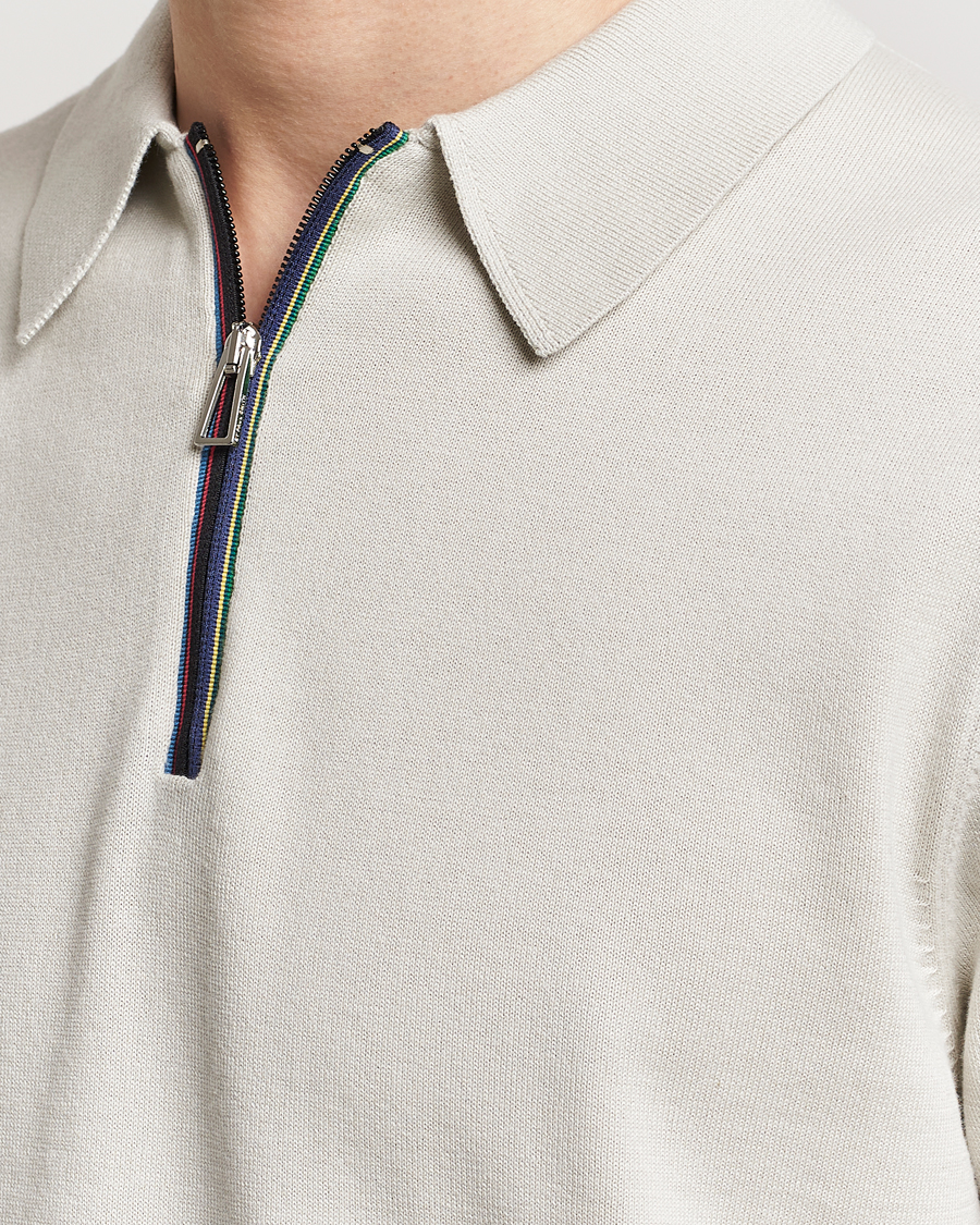 Men | Polo Shirts | PS Paul Smith | Striped Half Zip Polo Light Grey