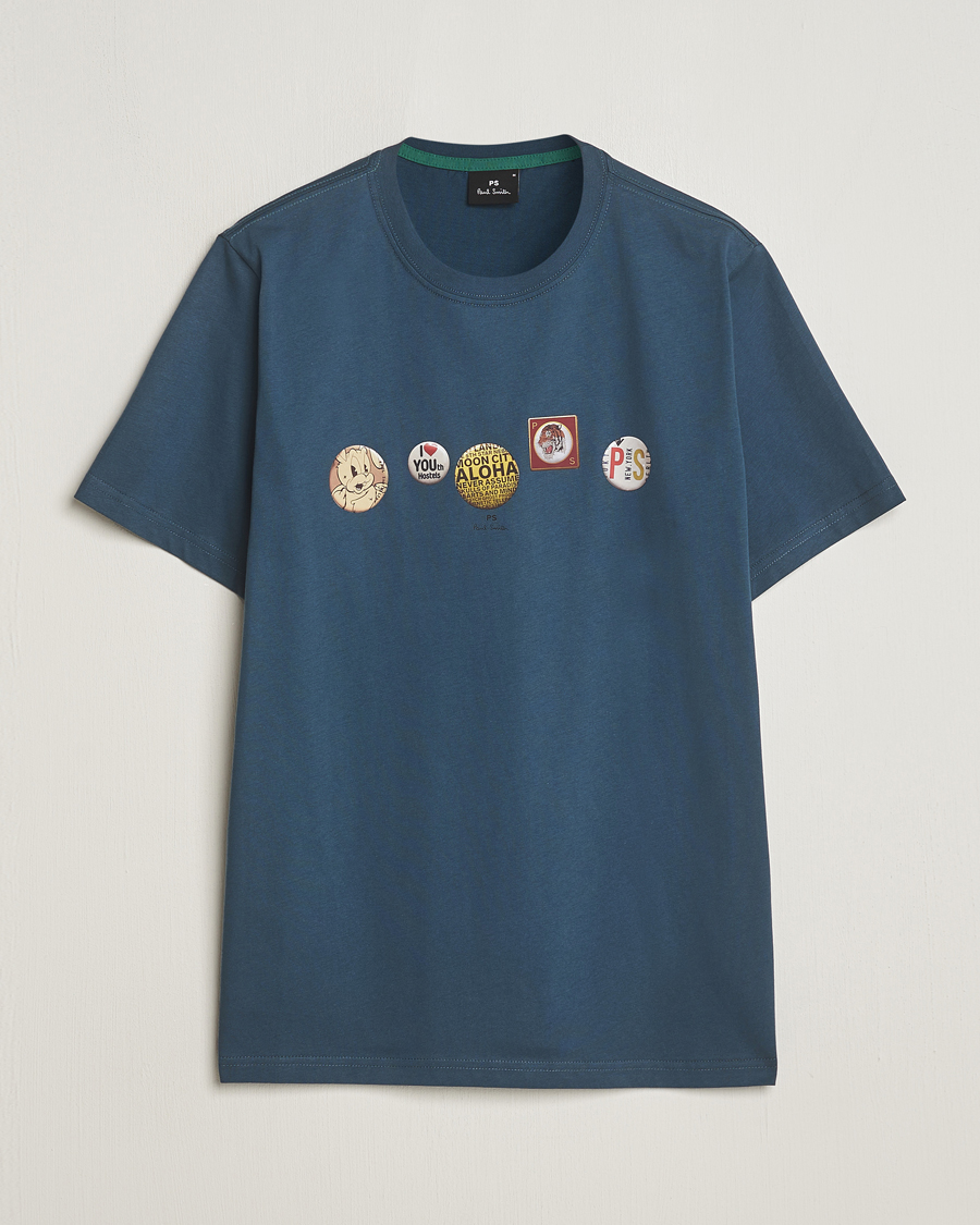 Men | T-Shirts | PS Paul Smith | Organic Cotton Badges Crew Neck T-Shirt Blue