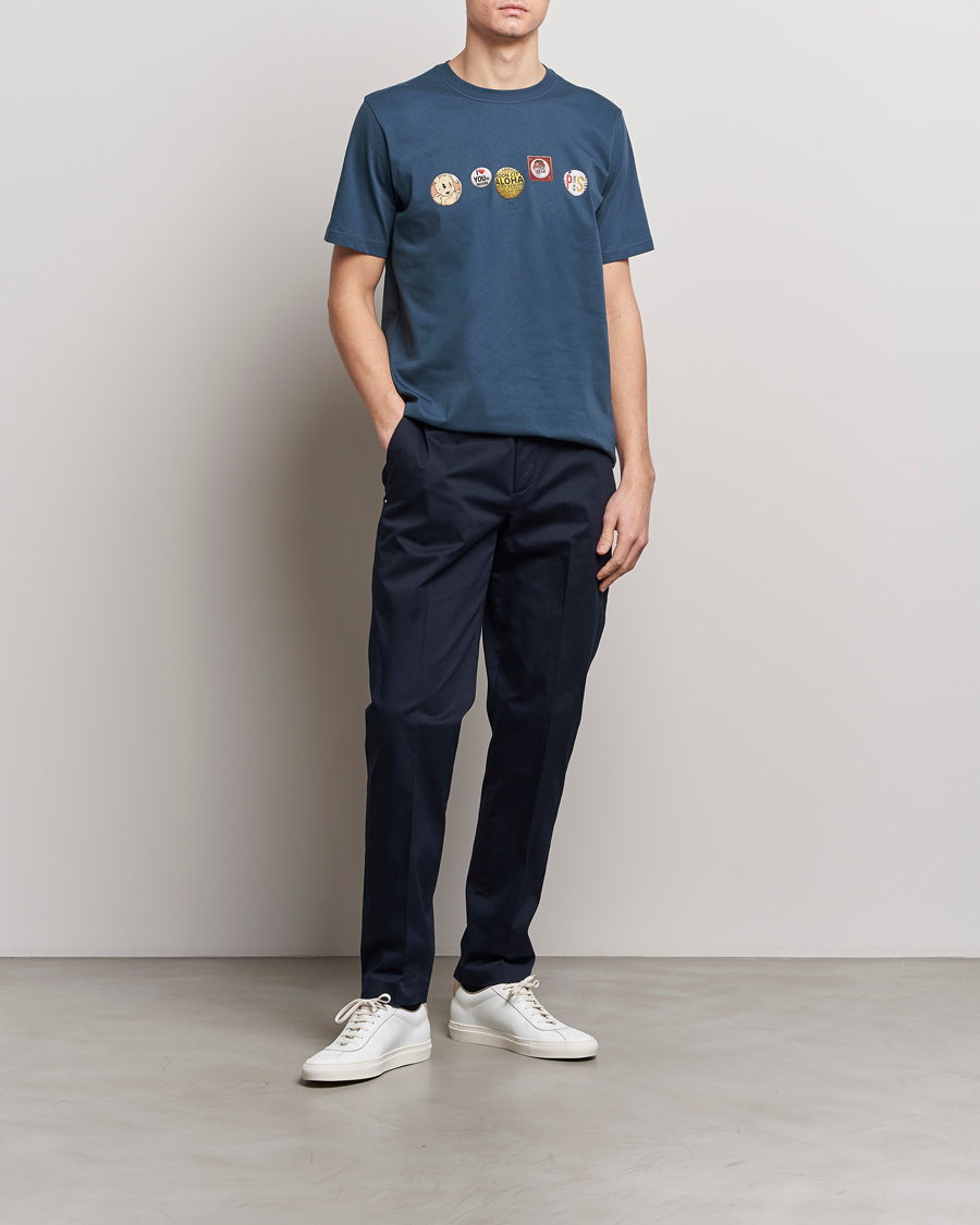 Men | T-Shirts | PS Paul Smith | Organic Cotton Badges Crew Neck T-Shirt Blue