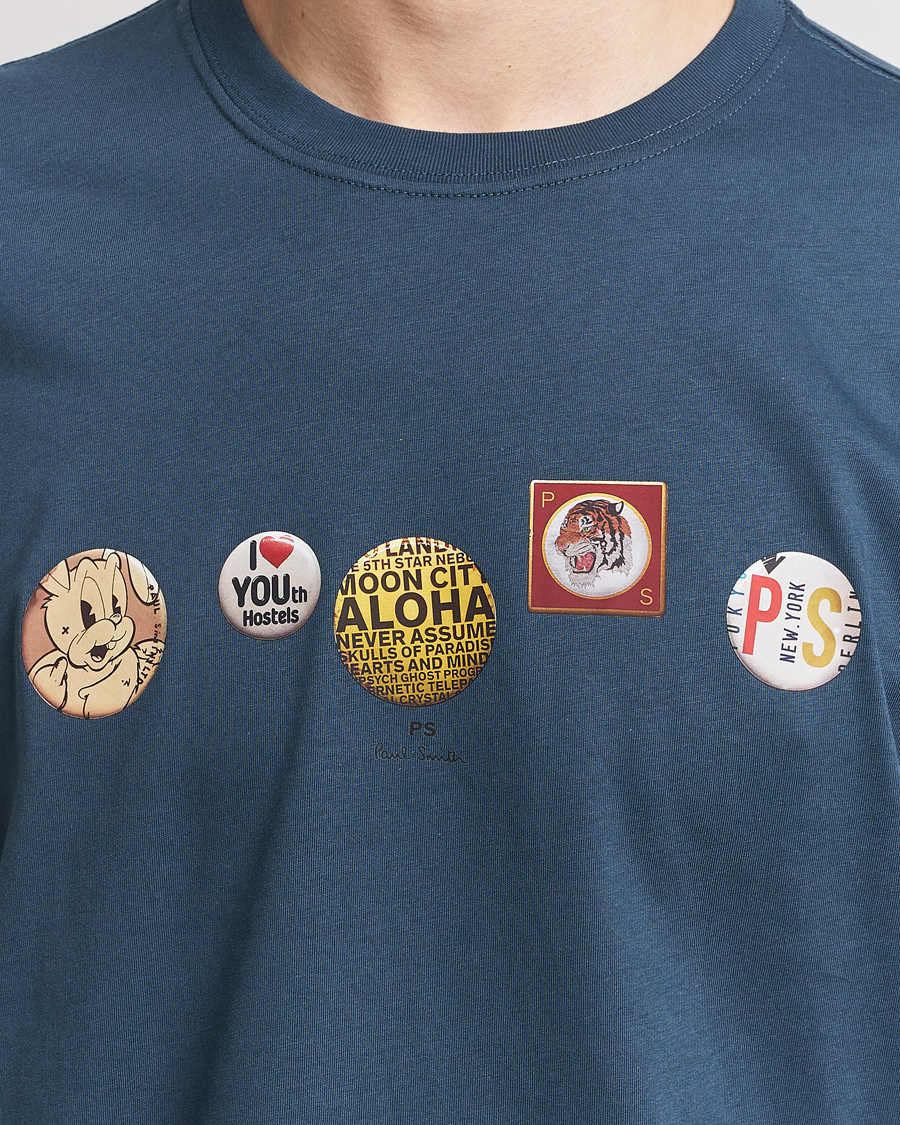 Men | T-Shirts | PS Paul Smith | Organic Cotton Badges Crew Neck T-Shirt Blue