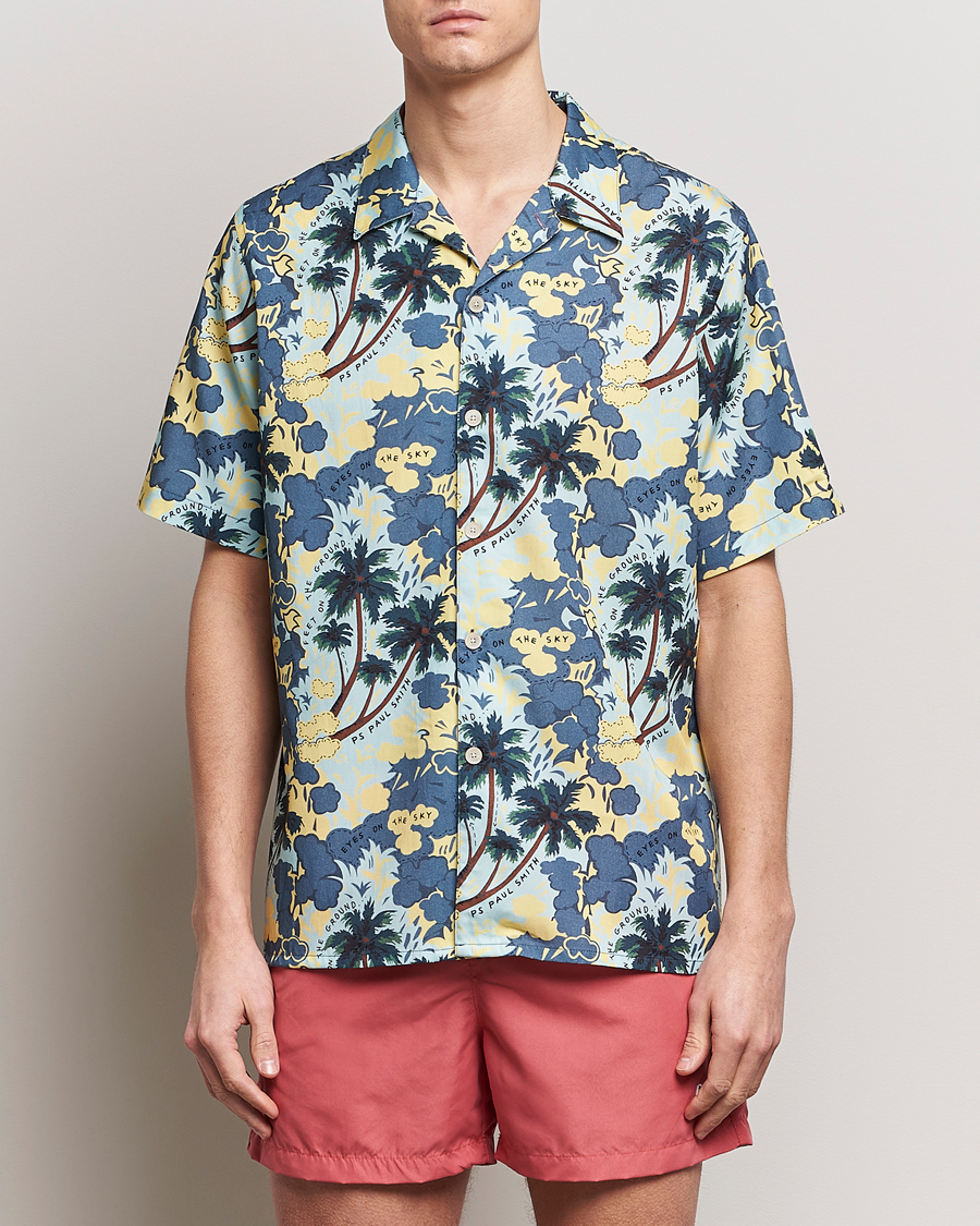Men |  | PS Paul Smith | Prined Flower Resort Short Sleeve Shirt Blue