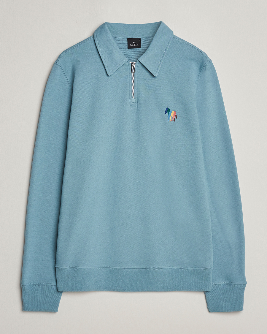 Men | Sweaters & Knitwear | PS Paul Smith | Cotton/Linen Zebra Half Zip Blue