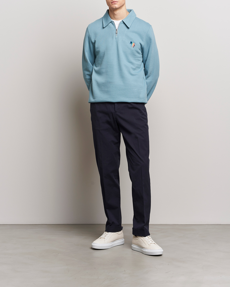 Men | Sweaters & Knitwear | PS Paul Smith | Cotton/Linen Zebra Half Zip Blue