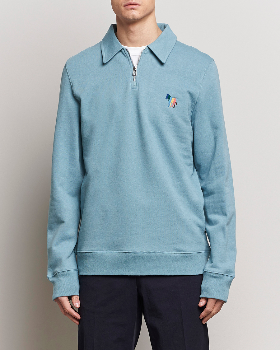 Men | Sweaters & Knitwear | PS Paul Smith | Cotton/Linen Zebra Half Zip Blue