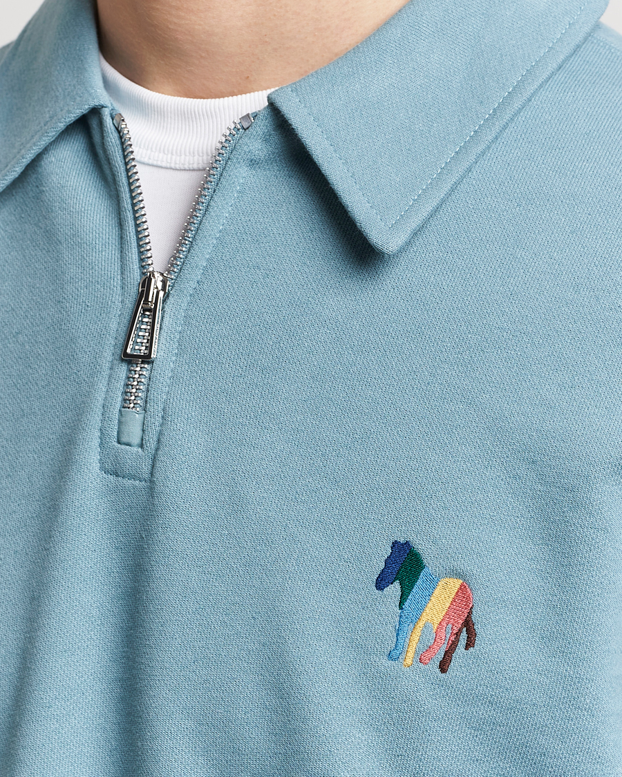 Men | Sweaters & Knitwear | PS Paul Smith | Cotton/Linen Zebra Half Zip Blue