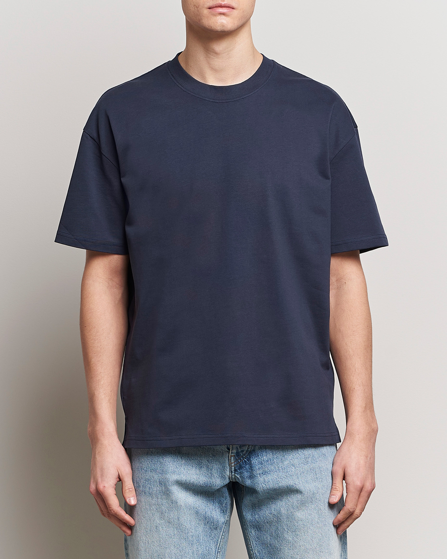 Men | Short Sleeve T-shirts | Bread & Boxers | Textured Heavy Crew Neck T-Shirt Navy Blue
