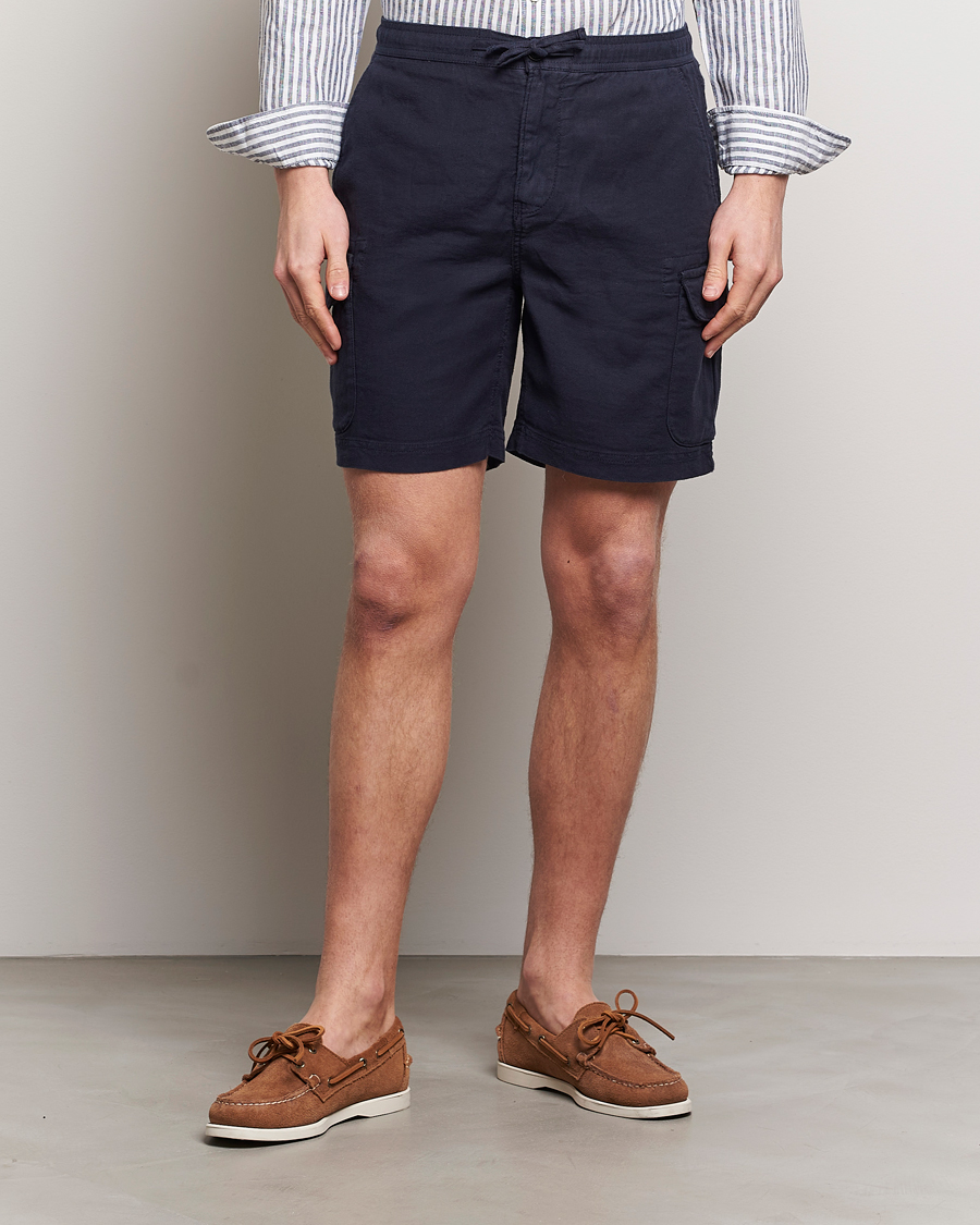 Men | Cargo Shorts | Morris | Cargo Linen Shorts Blue