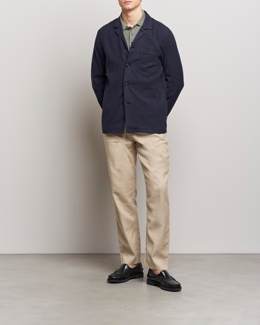 Men | Shirts | Morris | Linen Shirt Jacket Navy