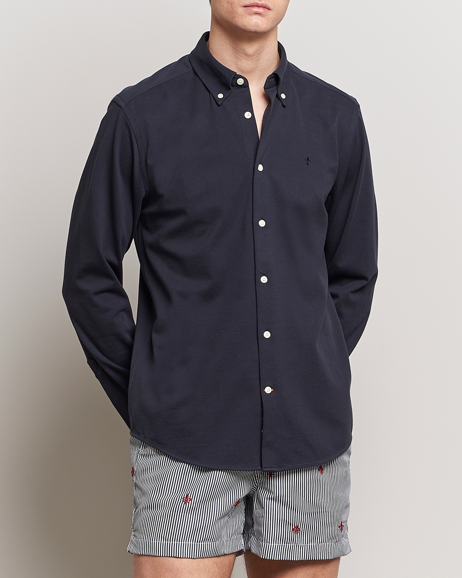 Men | Shirts | Morris | Eddie Slim Fit Pique Shirt Old Blue