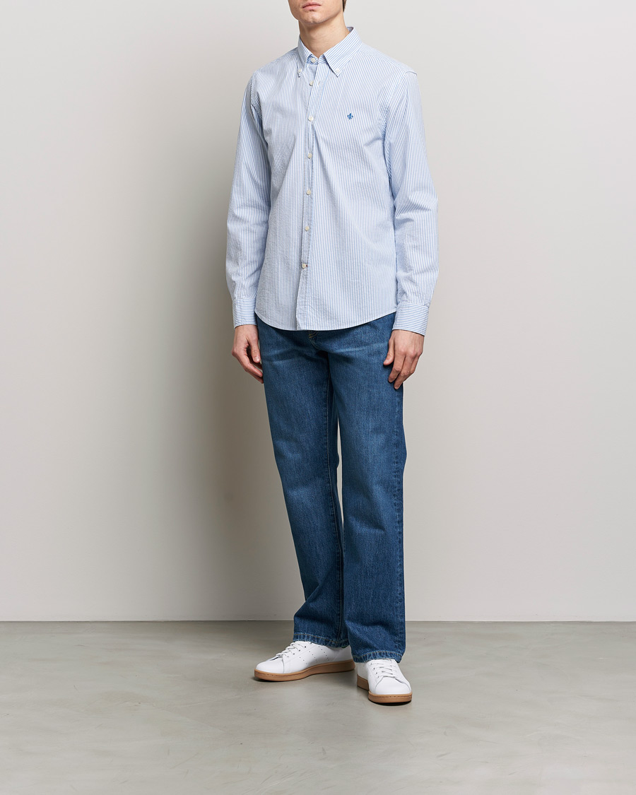 Men | Shirts | Morris | Slim Fit Seersucker Shirt Light Blue