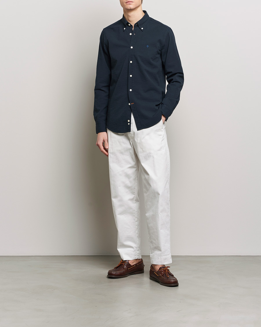 Men | Shirts | Morris | Slim Fit Seersucker Shirt Navy