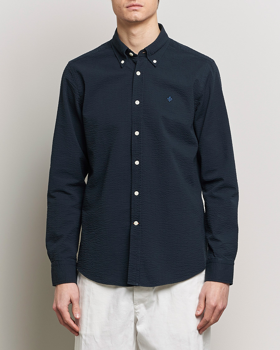 Men | Casual Shirts | Morris | Slim Fit Seersucker Shirt Navy