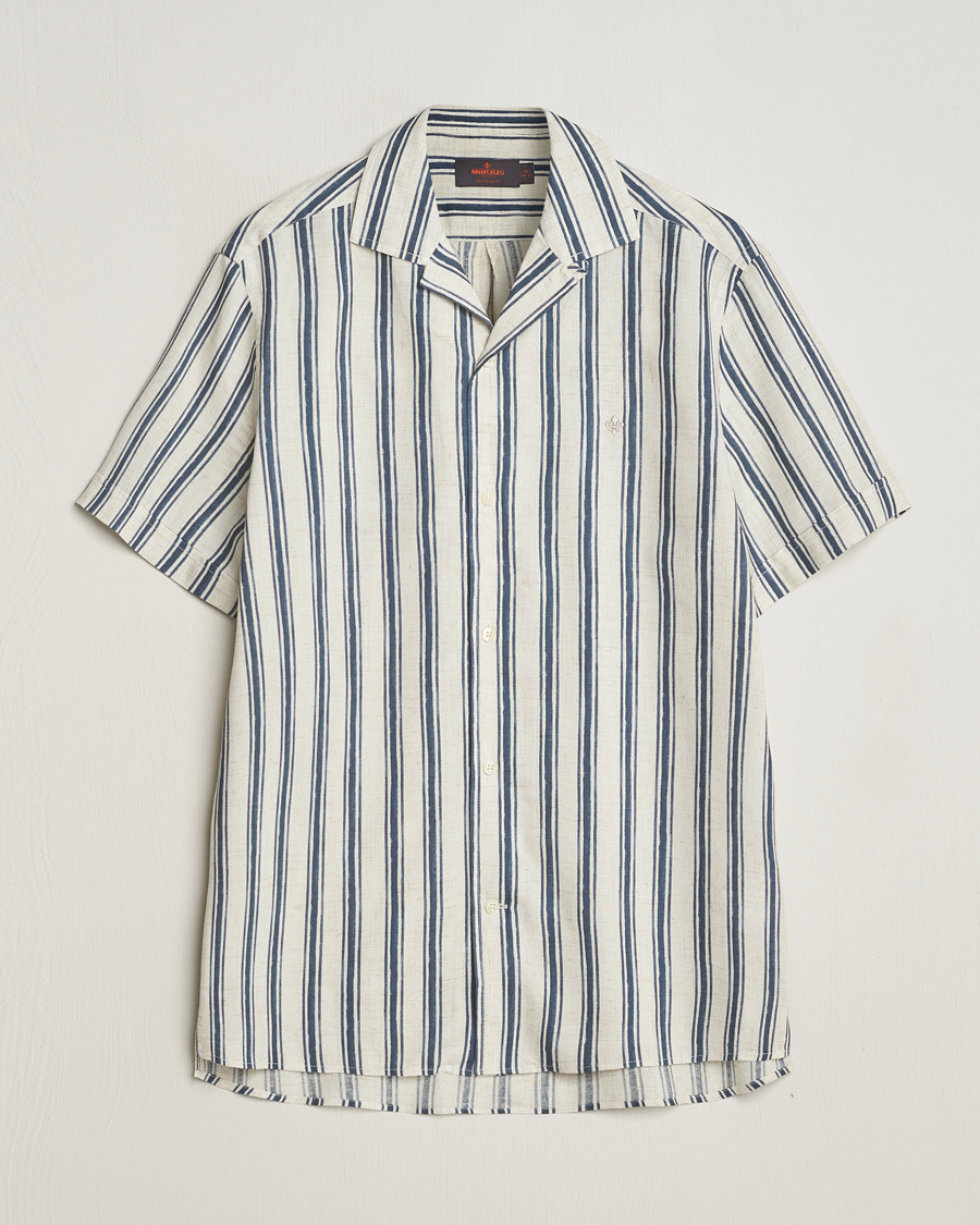 Men | Shirts | Morris | Printed Short Sleeve Shirt Navy/Beige