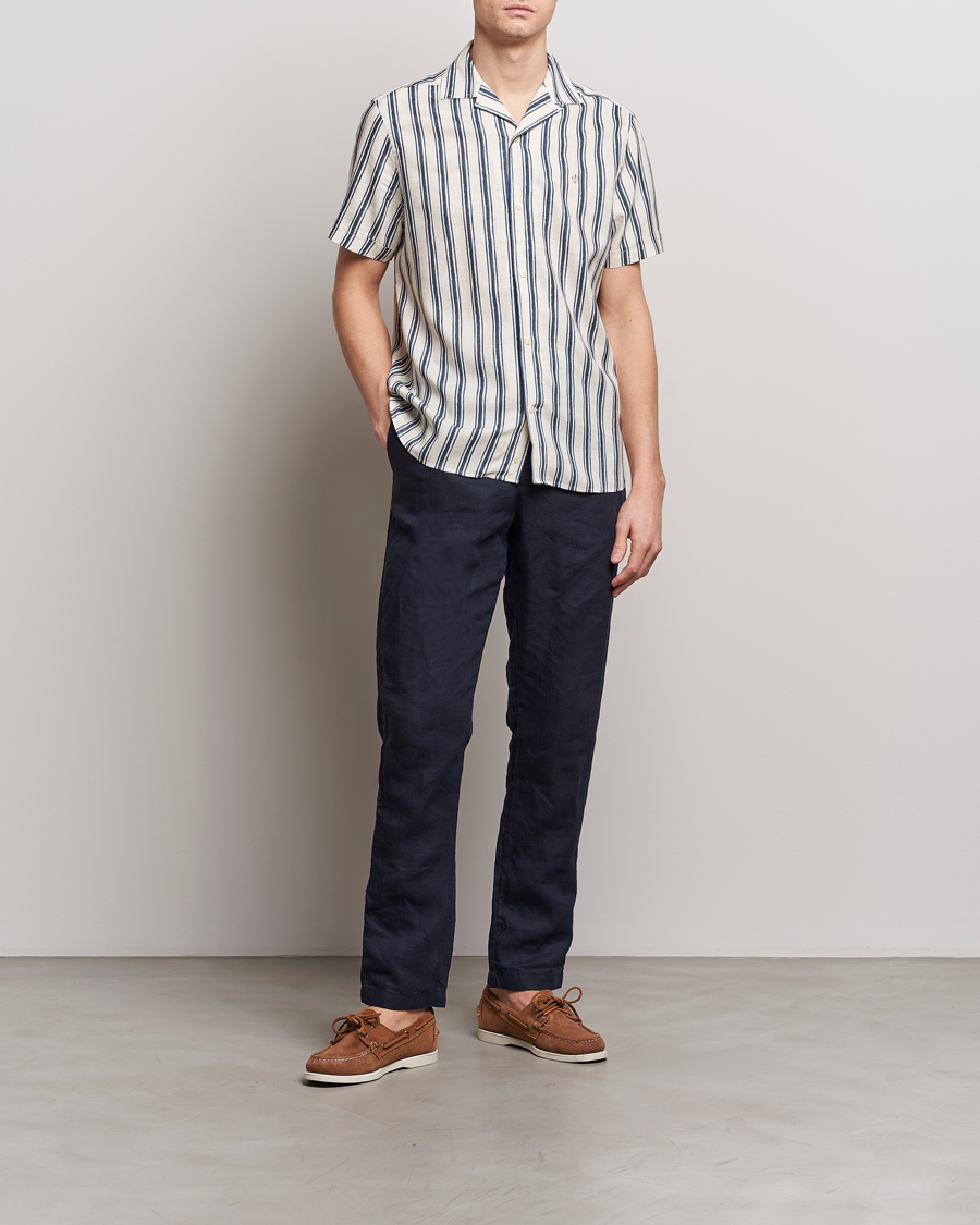 Men | Shirts | Morris | Printed Short Sleeve Shirt Navy/Beige