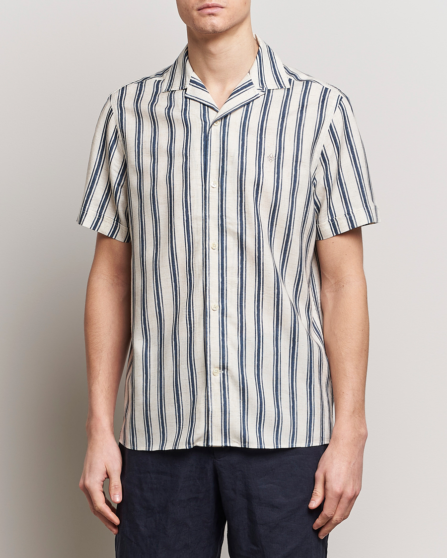 Men | Shirts | Morris | Printed Short Sleeve Shirt Navy/Beige