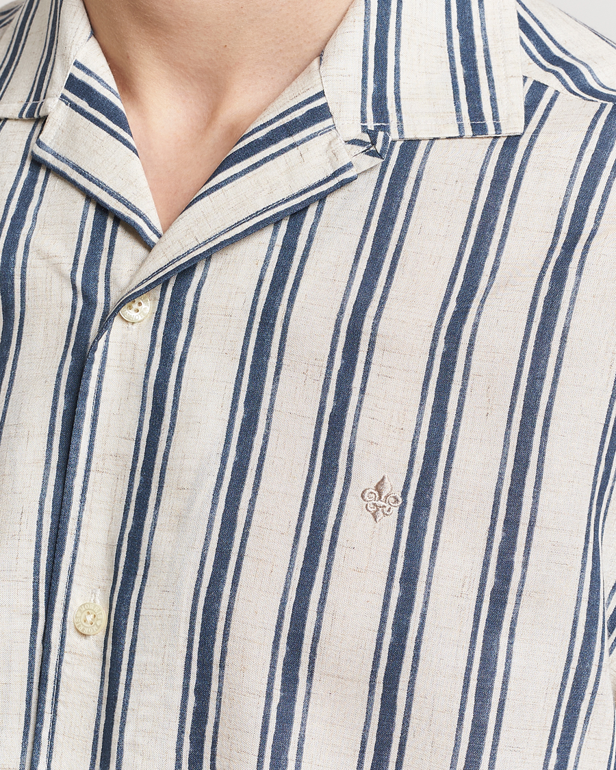 Men | Shirts | Morris | Printed Short Sleeve Shirt Navy/Beige