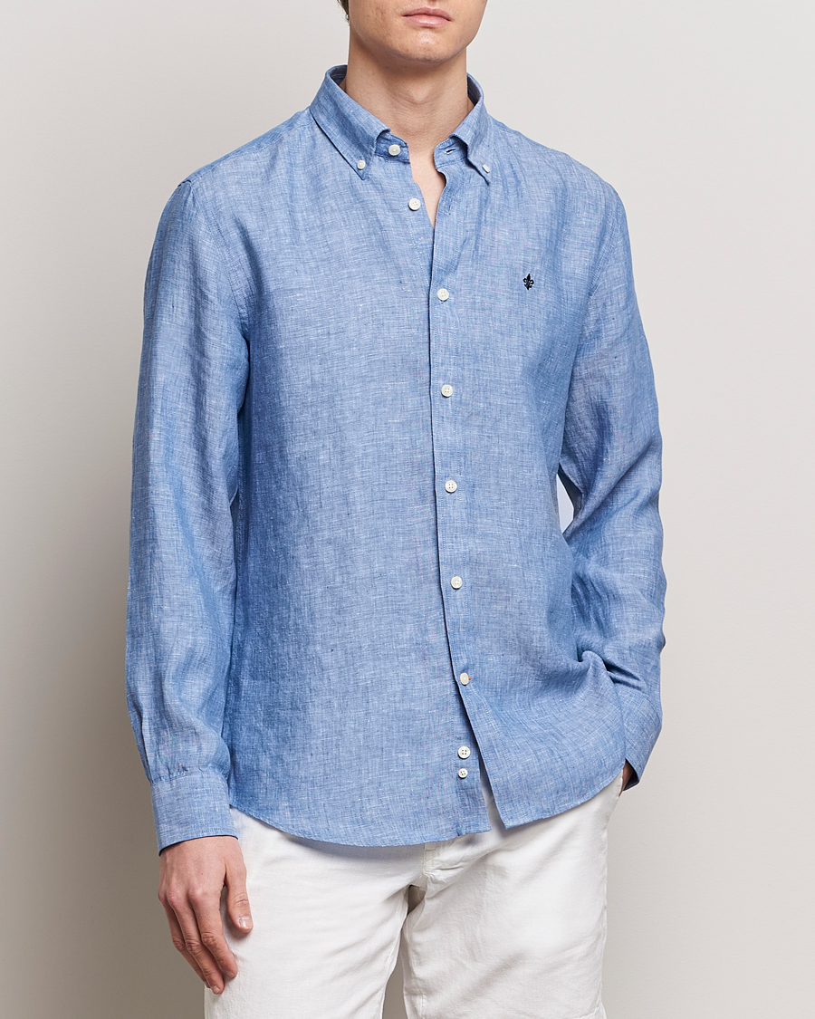 Herren |  | Morris | Douglas Linen Button Down Shirt Blue