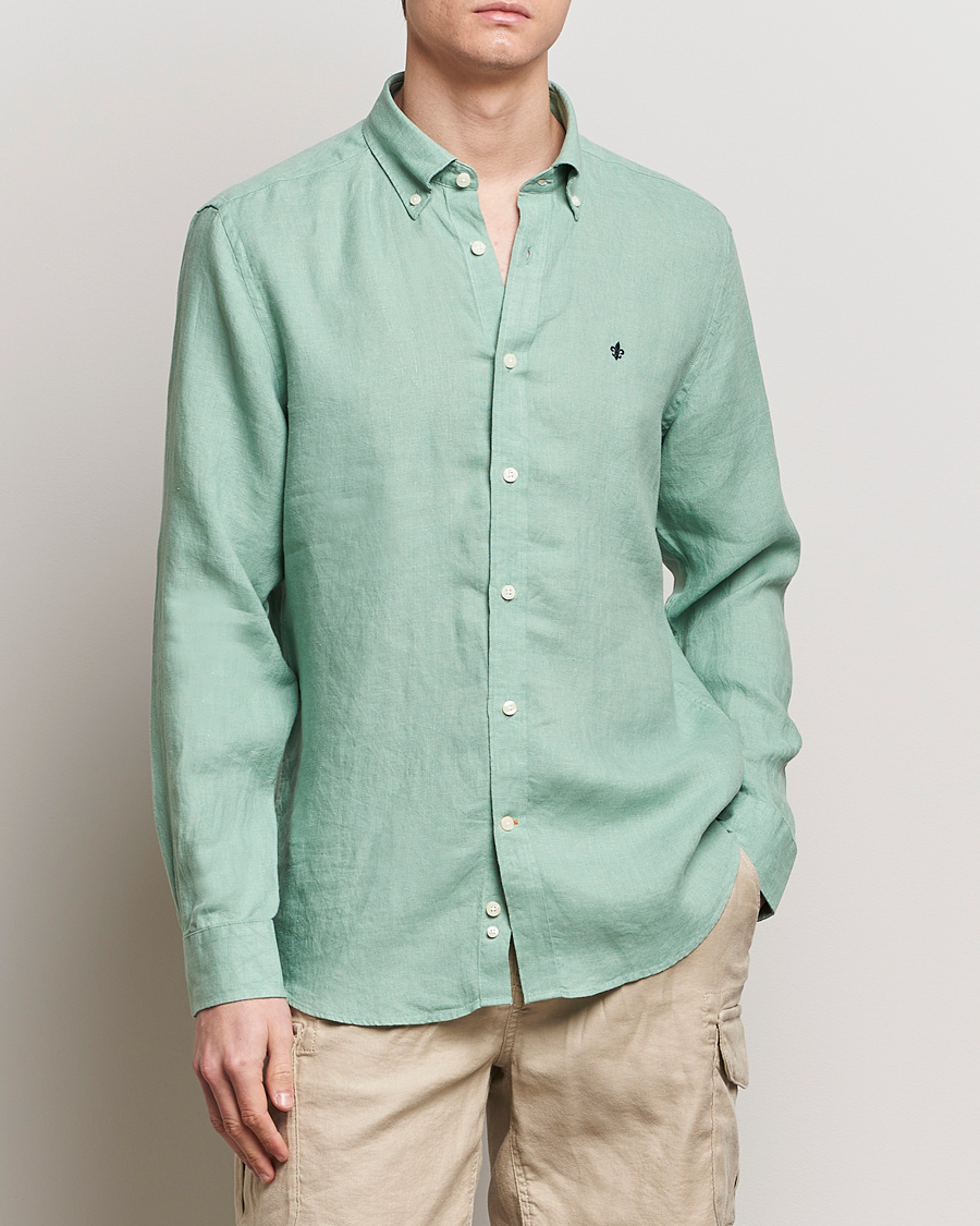 Men | Preppy Authentic | Morris | Douglas Linen Button Down Shirt Light Green