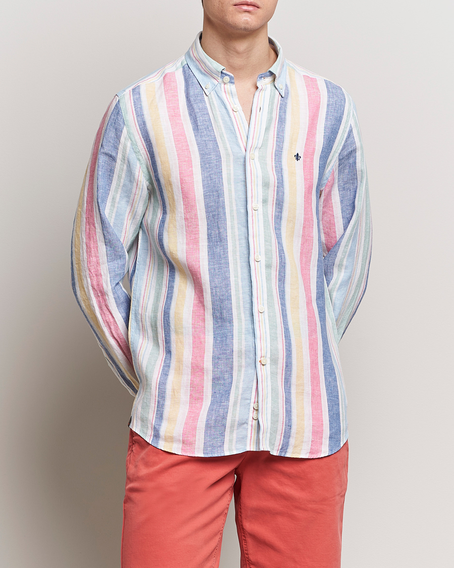 Men | Casual | Morris | Happy Linen Stripe Shirt Light Blue