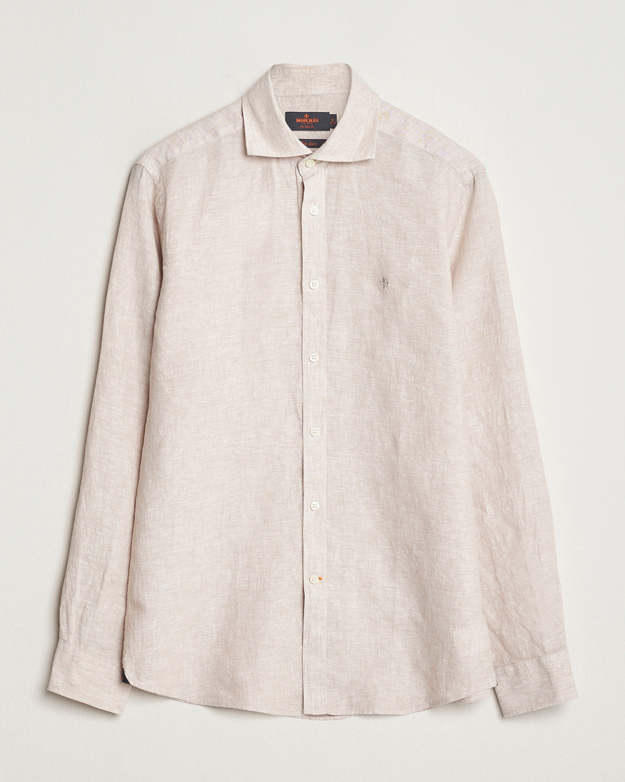 Men | Shirts | Morris | Slim Fit Linen Cut Away Shirt Khaki