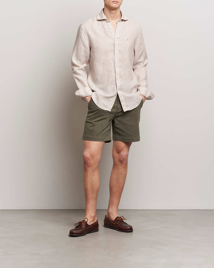 Men | Shirts | Morris | Slim Fit Linen Cut Away Shirt Khaki