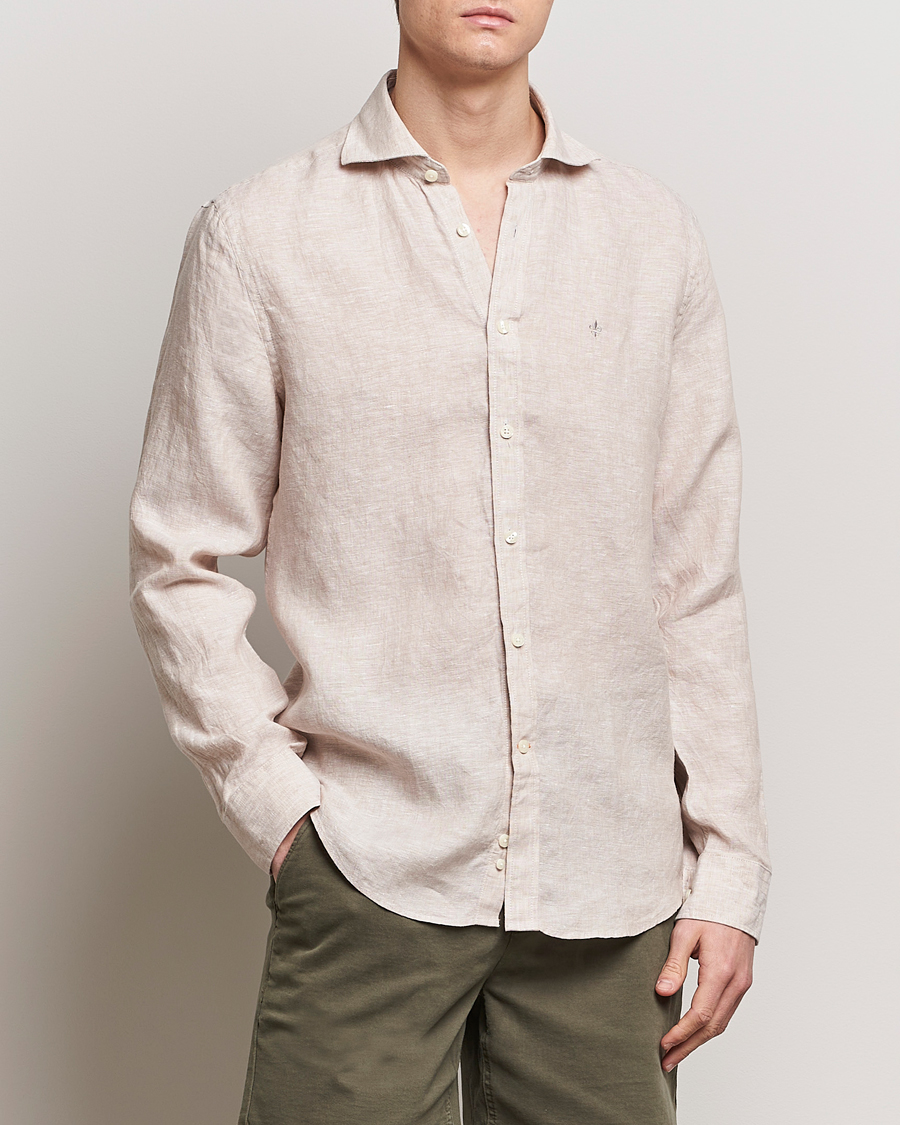 Men | Linen Shirts | Morris | Slim Fit Linen Cut Away Shirt Khaki