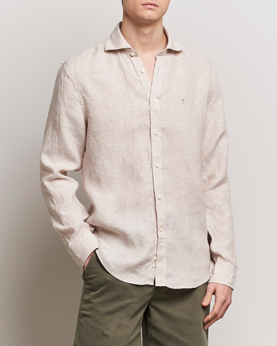Men | Shirts | Morris | Slim Fit Linen Cut Away Shirt Khaki