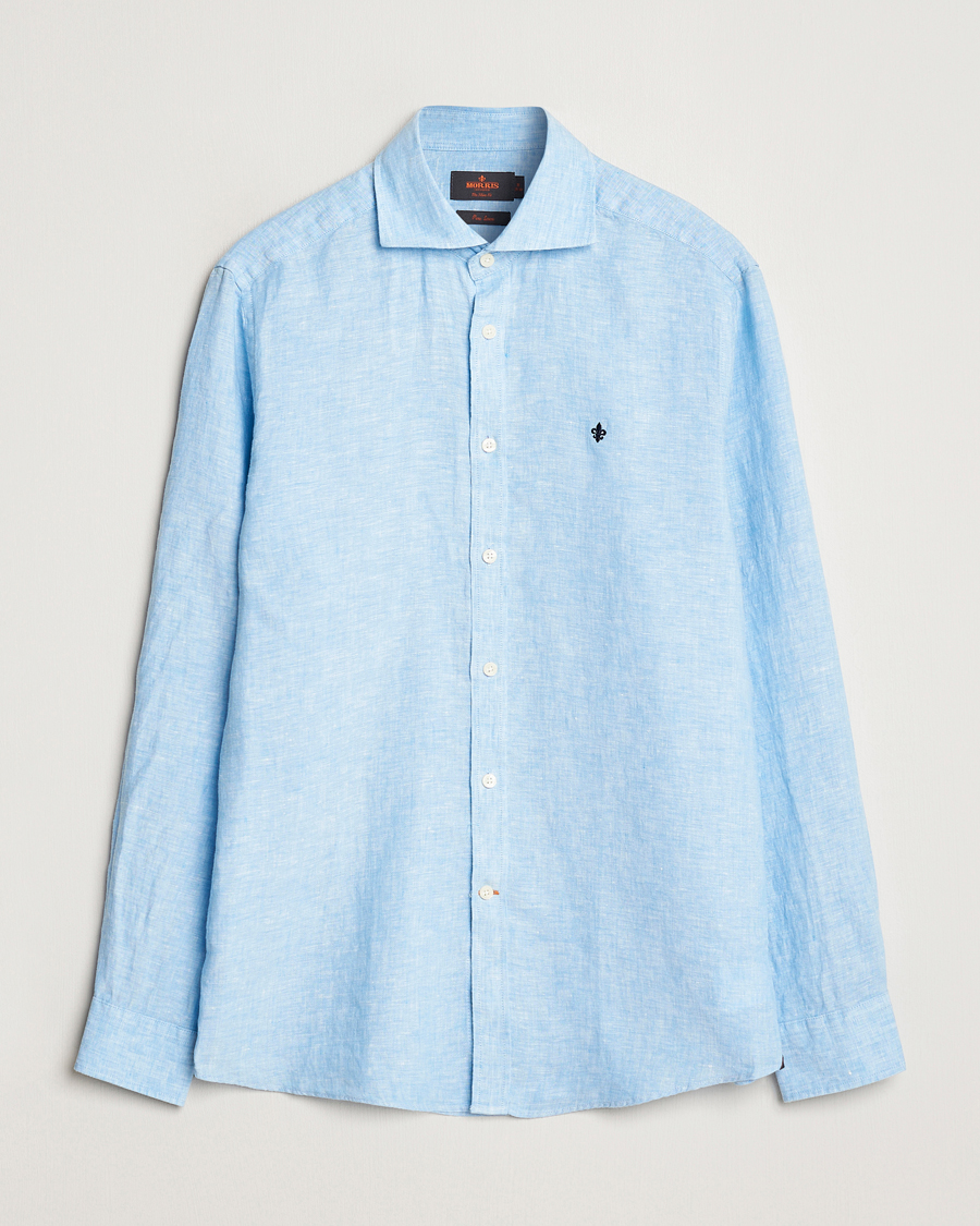 Men | Shirts | Morris | Slim Fit Linen Cut Away Shirt Light Blue