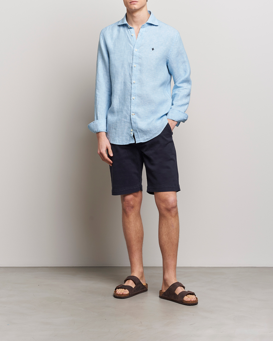 Men | Shirts | Morris | Slim Fit Linen Cut Away Shirt Light Blue