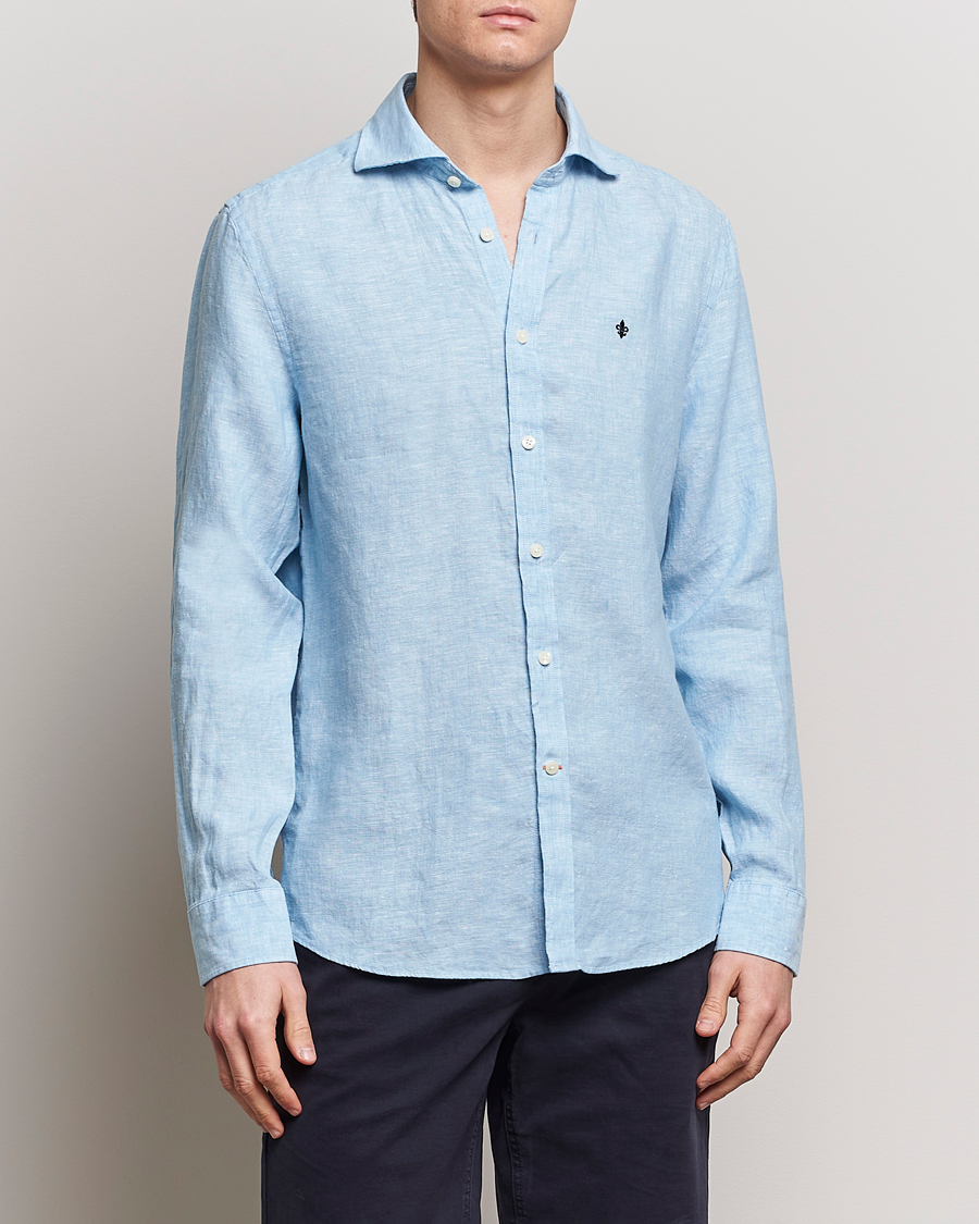 Men | Linen Shirts | Morris | Slim Fit Linen Cut Away Shirt Light Blue