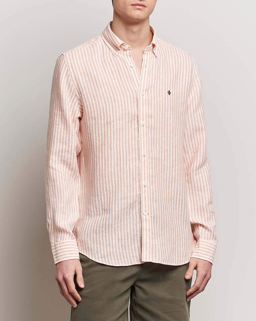 Men | Morris | Morris | Douglas Linen Stripe Shirt Orange