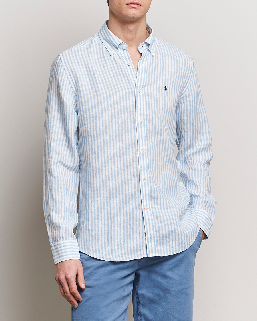 Men |  | Morris | Douglas Linen Stripe Shirt Light Blue