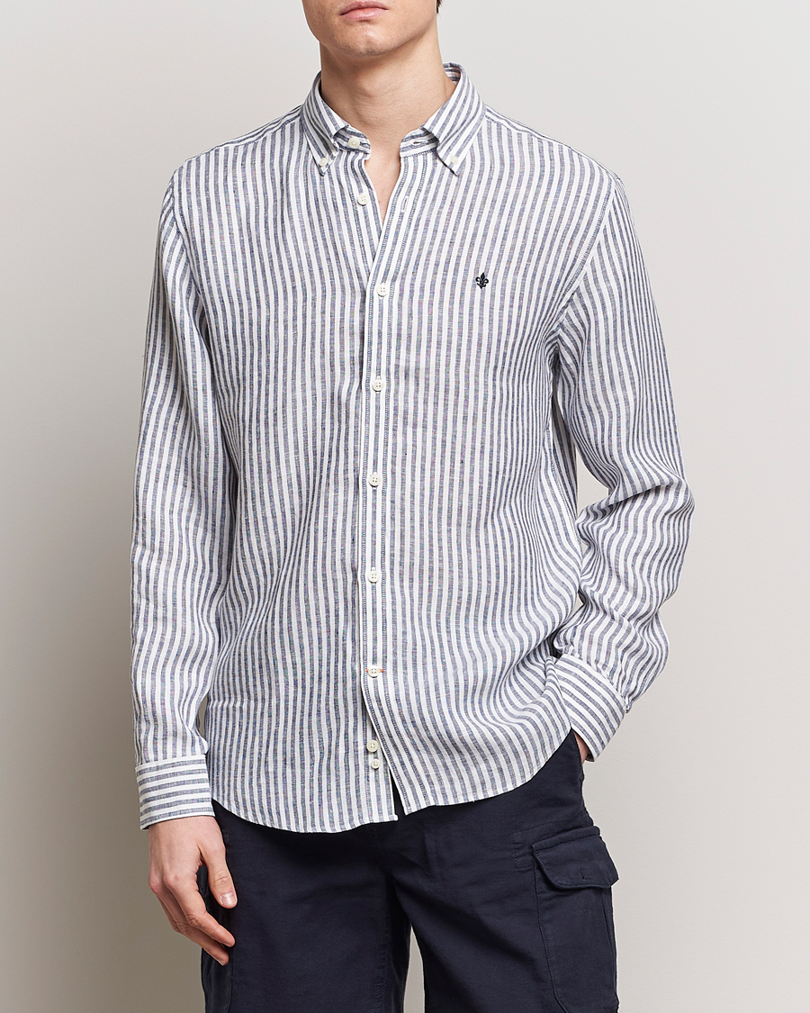 Men | Shirts | Morris | Douglas Linen Stripe Shirt Navy