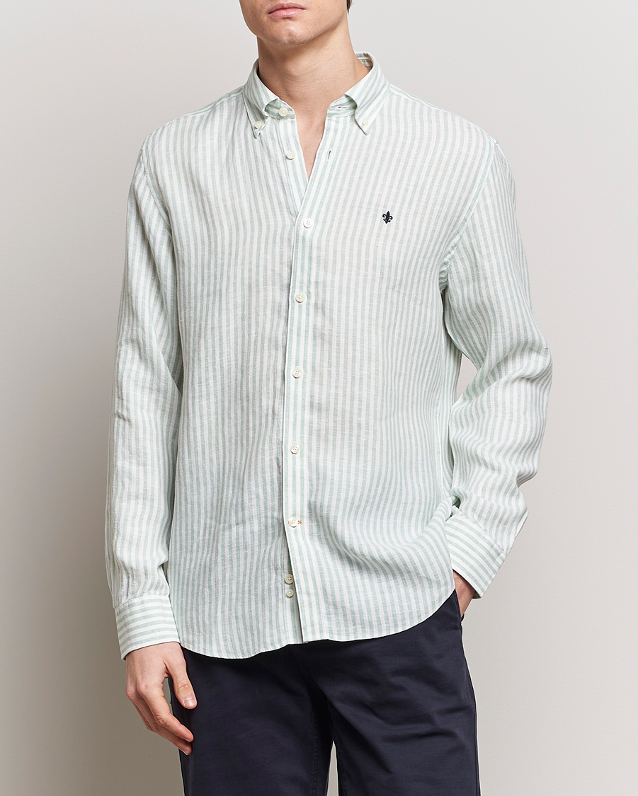 Men | Linen Shirts | Morris | Douglas Linen Stripe Shirt Light Green