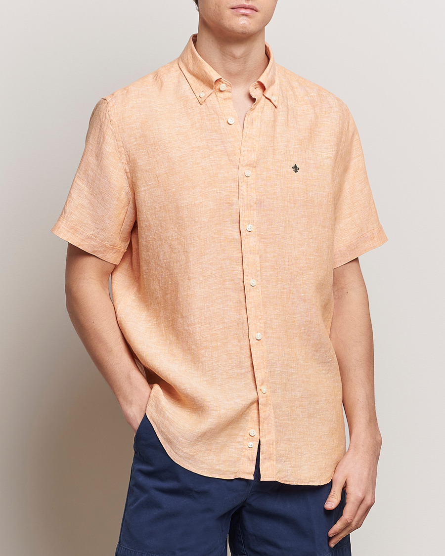 Men | Short Sleeve Shirts | Morris | Douglas Linen Short Sleeve Shirt Orange