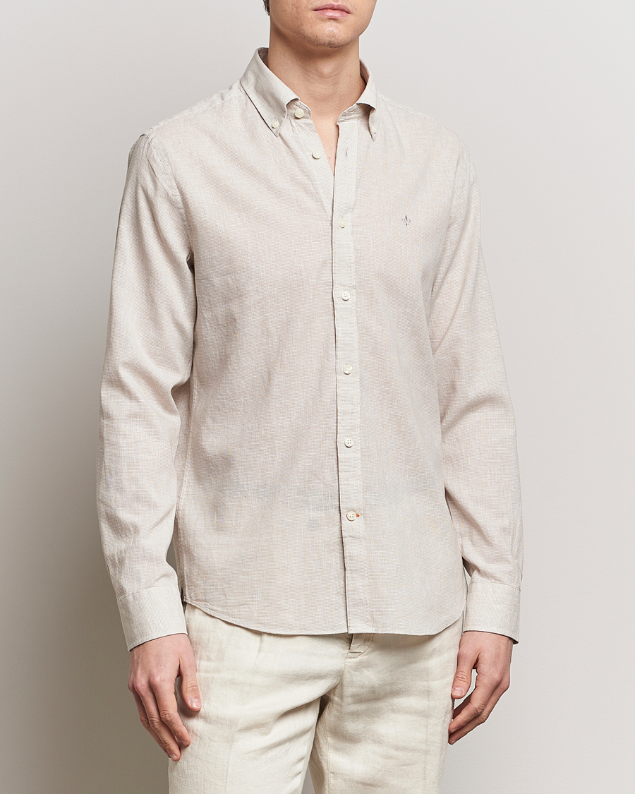 Men | Morris | Morris | Slim Fit Linen Check Shirt Khaki