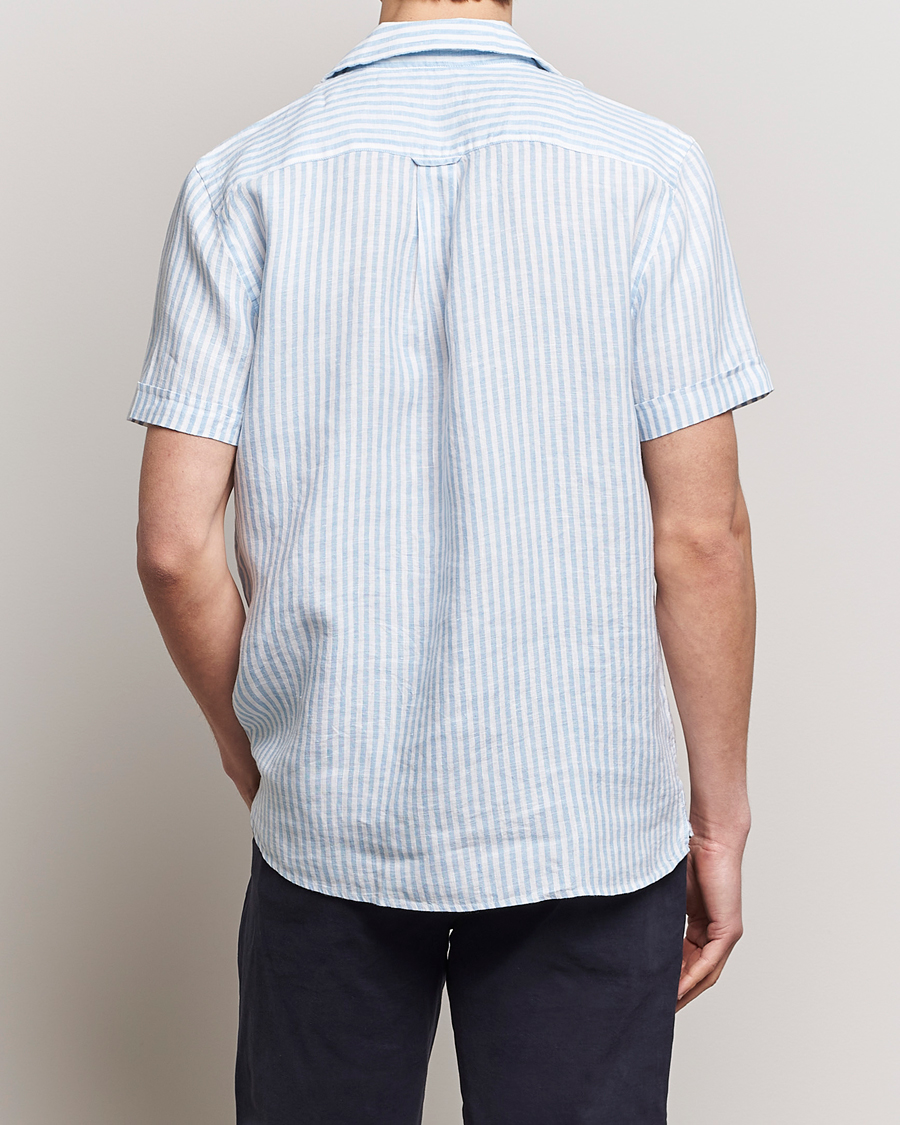 Men | Shirts | Morris | Striped Resort Linen Short Sleeve Shirt Light Blue