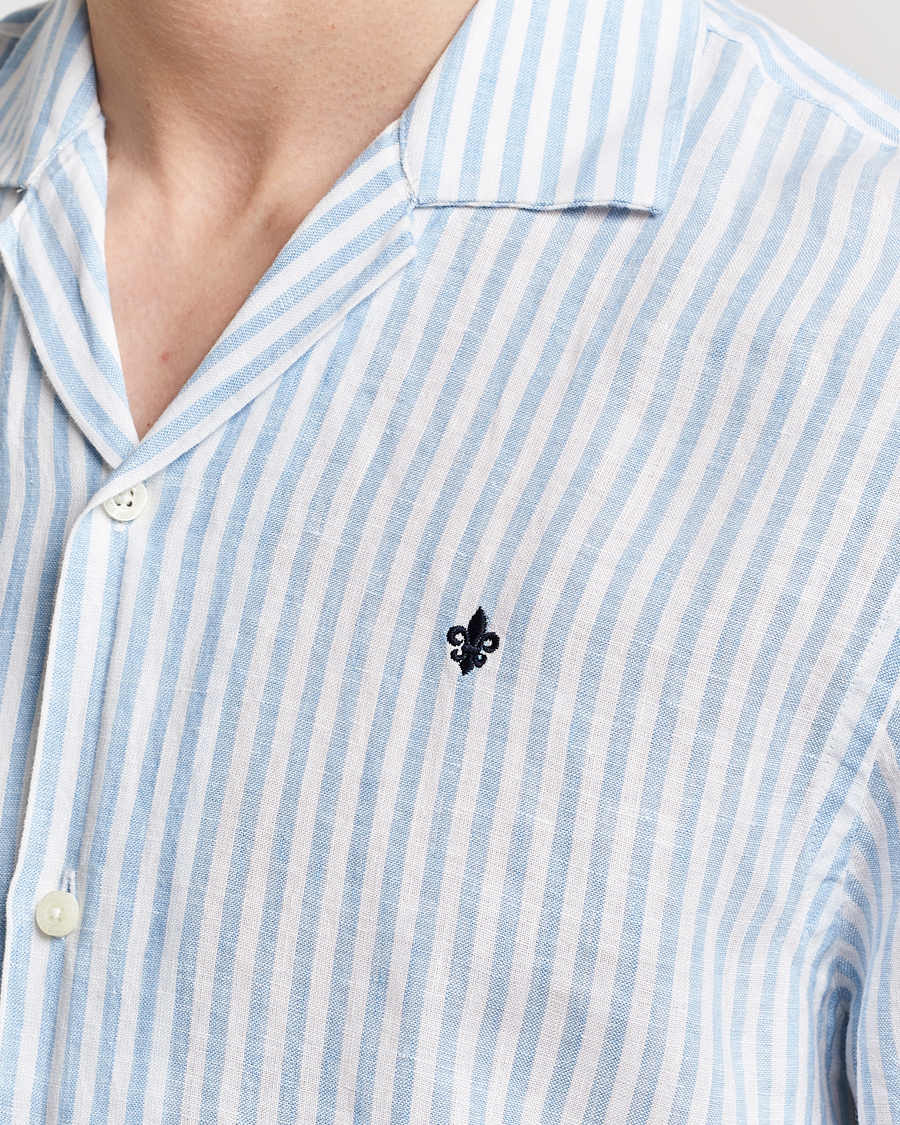 Men | Shirts | Morris | Striped Resort Linen Short Sleeve Shirt Light Blue